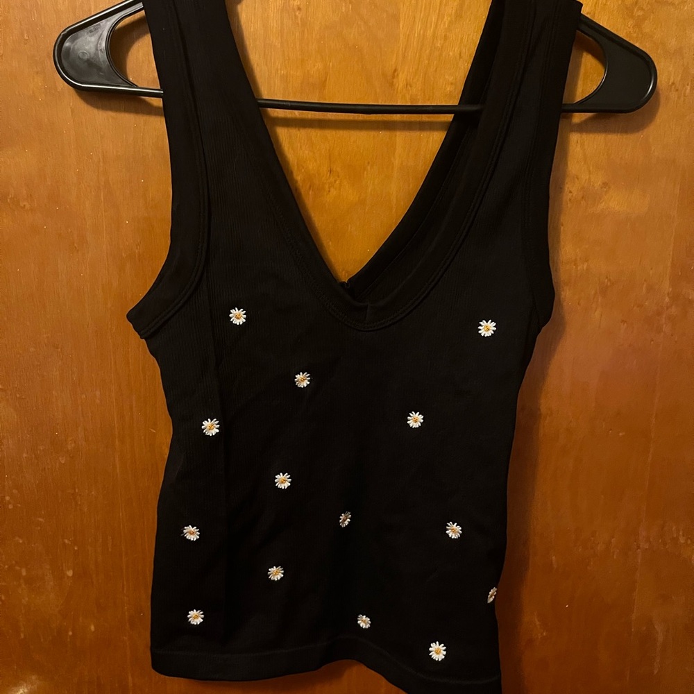 Harper Black Tank Top with Floral Embellishments